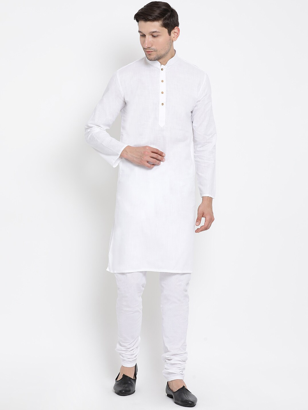 

VASTRAMAY Mandarin Collar Kurta with Churidar, White