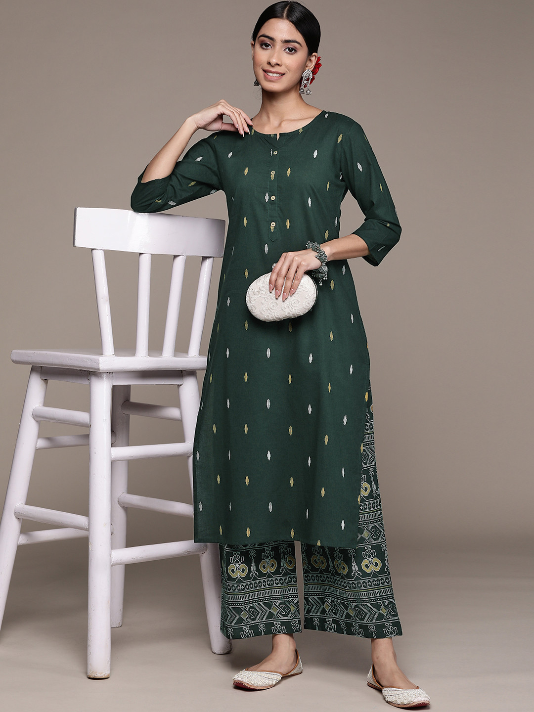 

Anubhutee Printed Pure Cotton Kurta with Palazzos, Green