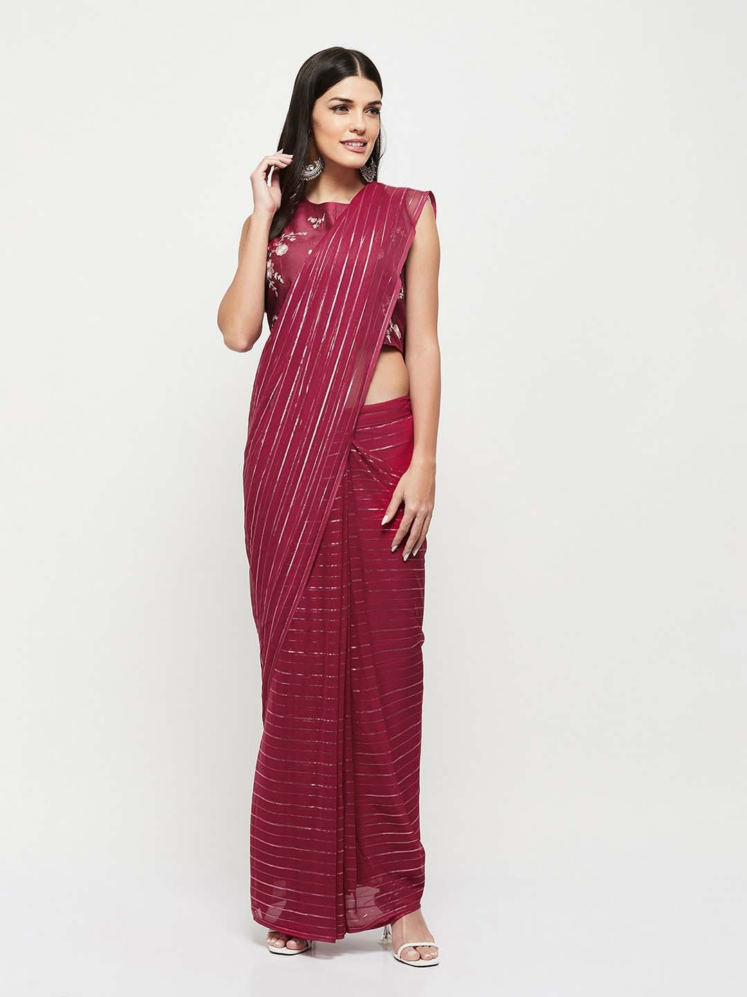 

max Striped Gotta Patti Embellished Saree, Fuchsia