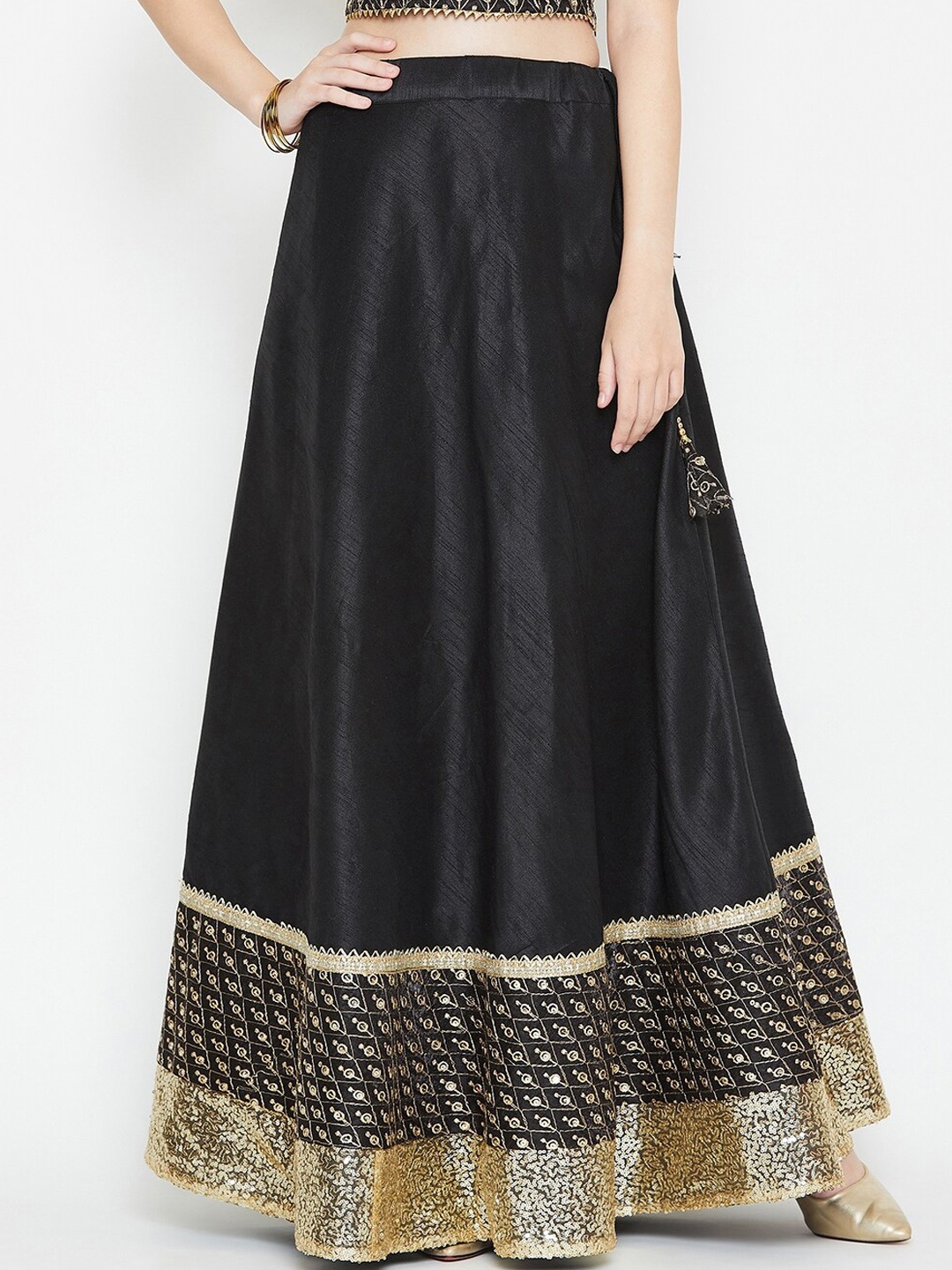 

studio rasa Embroidered Flared Maxi Skirt, Black