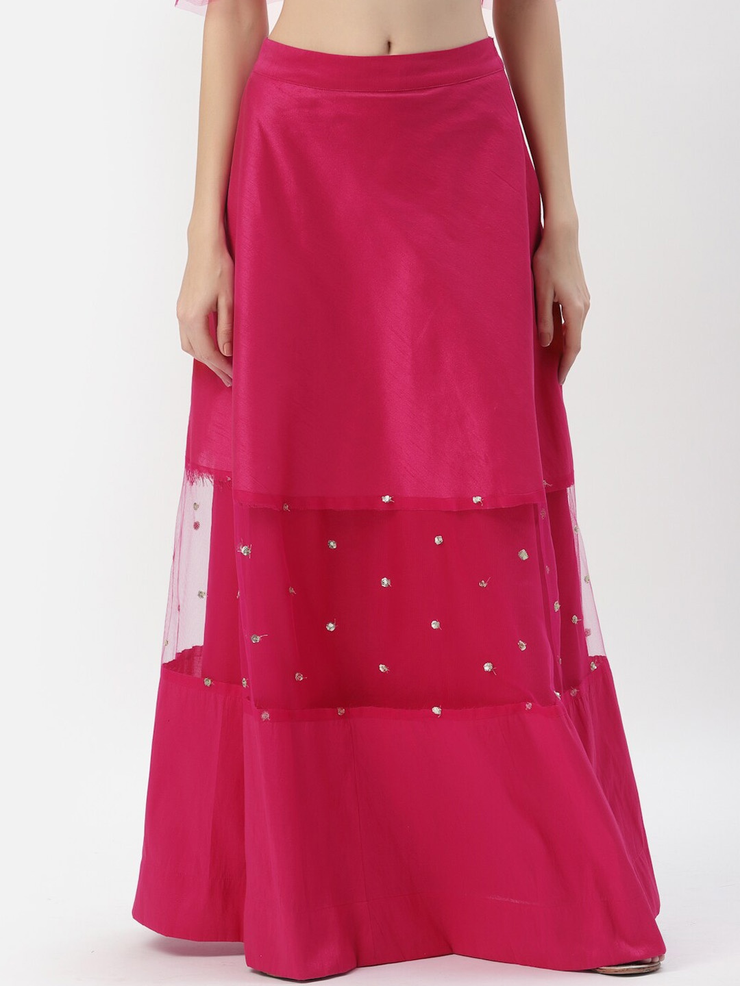 

studio rasa Embroidered Panelled Maxi Skirt, Pink