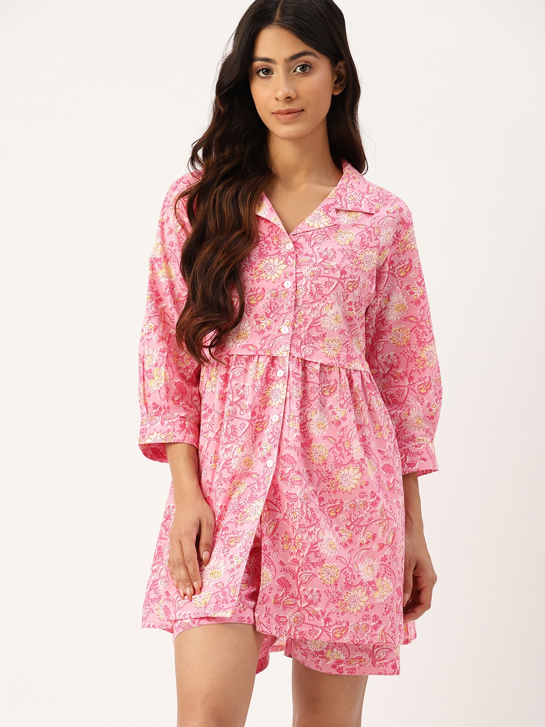 

ETC Women Pure Cotton Printed Night Suit, Pink