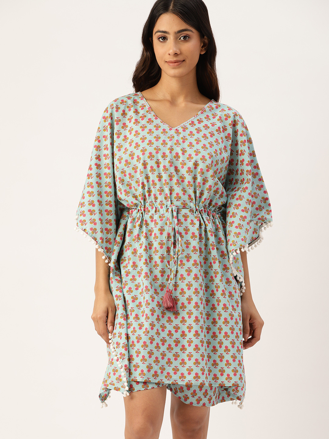 

ETC Women Printed Pure Cotton Night Suit, Turquoise blue