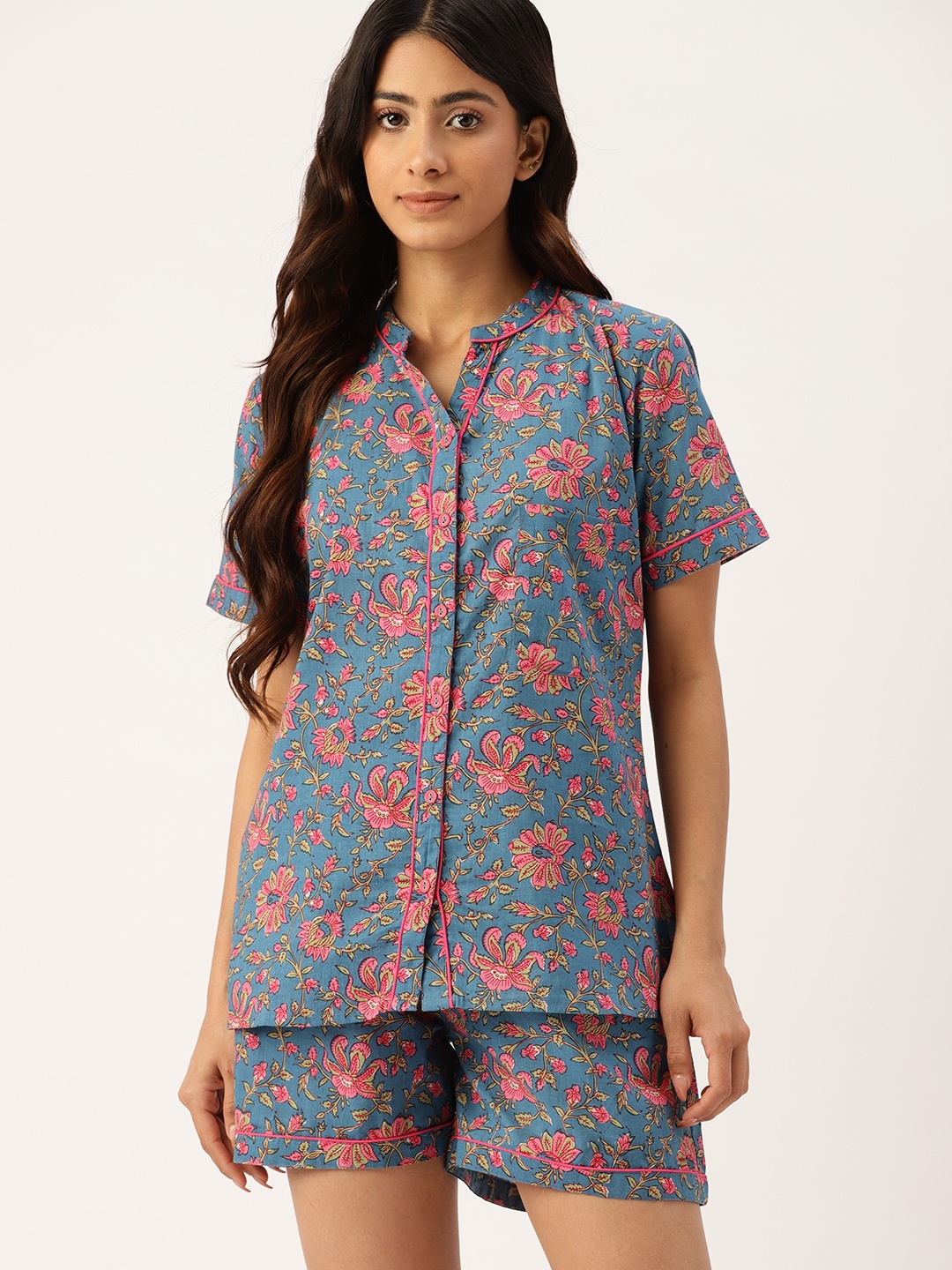

ETC Printed Pure Cotton Night Suit, Blue