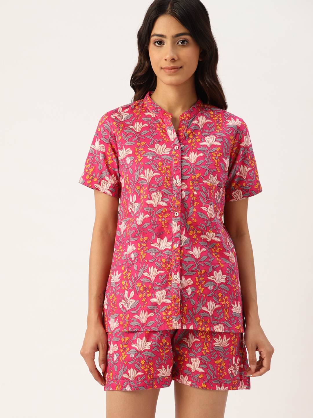 

ETC Women Pure Cotton Printed Night Suit, Pink