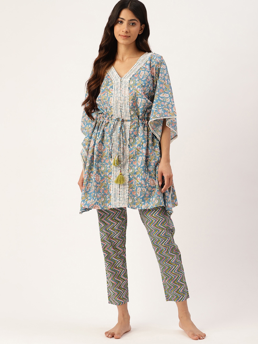 

ETC Women Pure Cotton Printed Night Suit, Green
