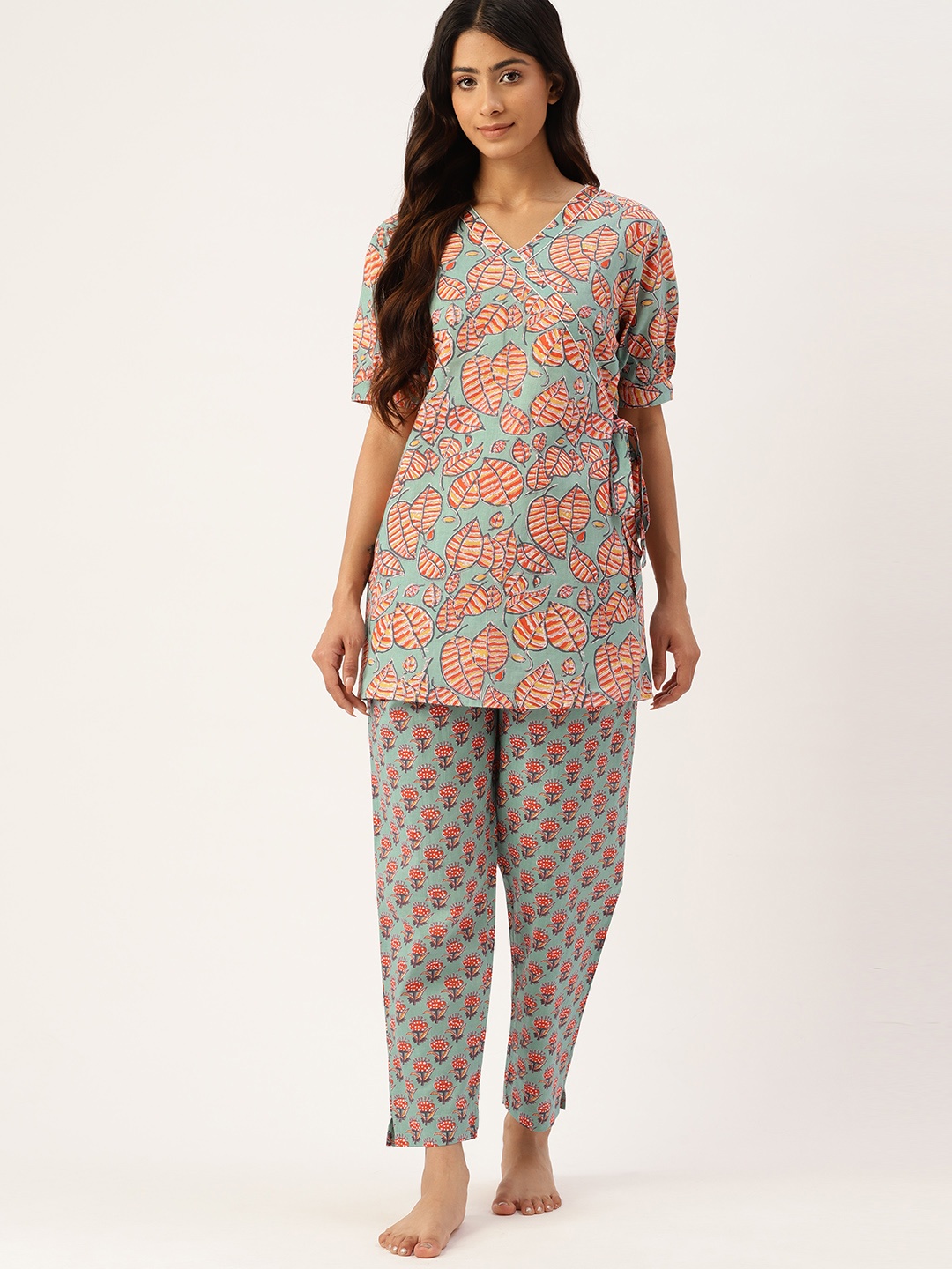 

ETC Women Pure Cotton Printed Night Suit, Blue