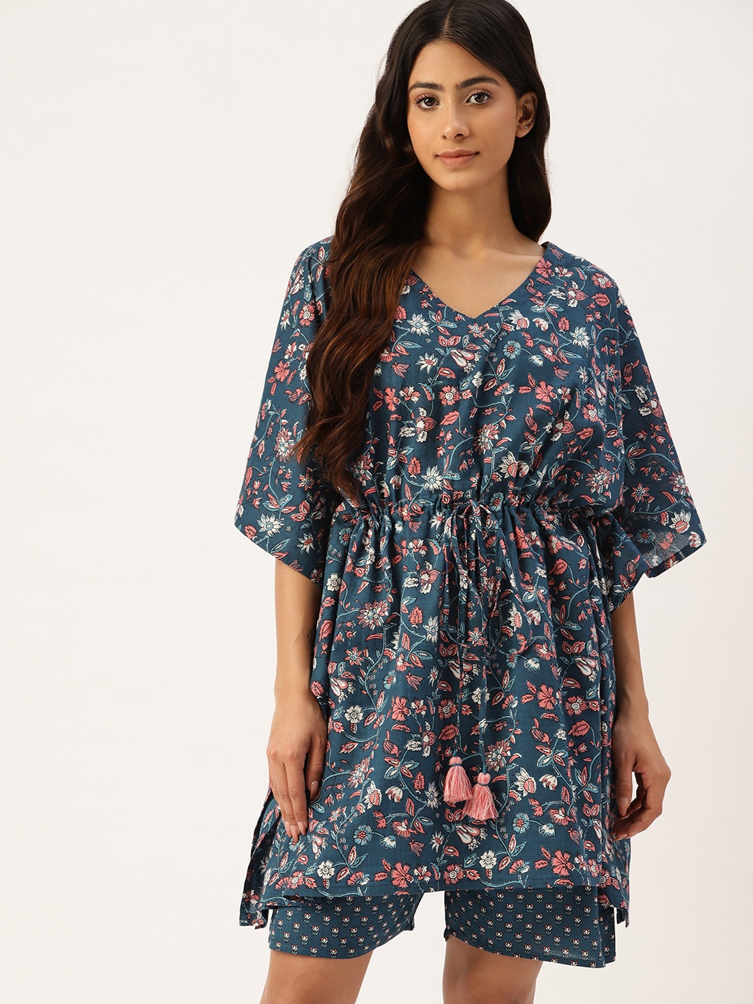 

ETC Women Pure Cotton Printed Night Suit, Navy blue