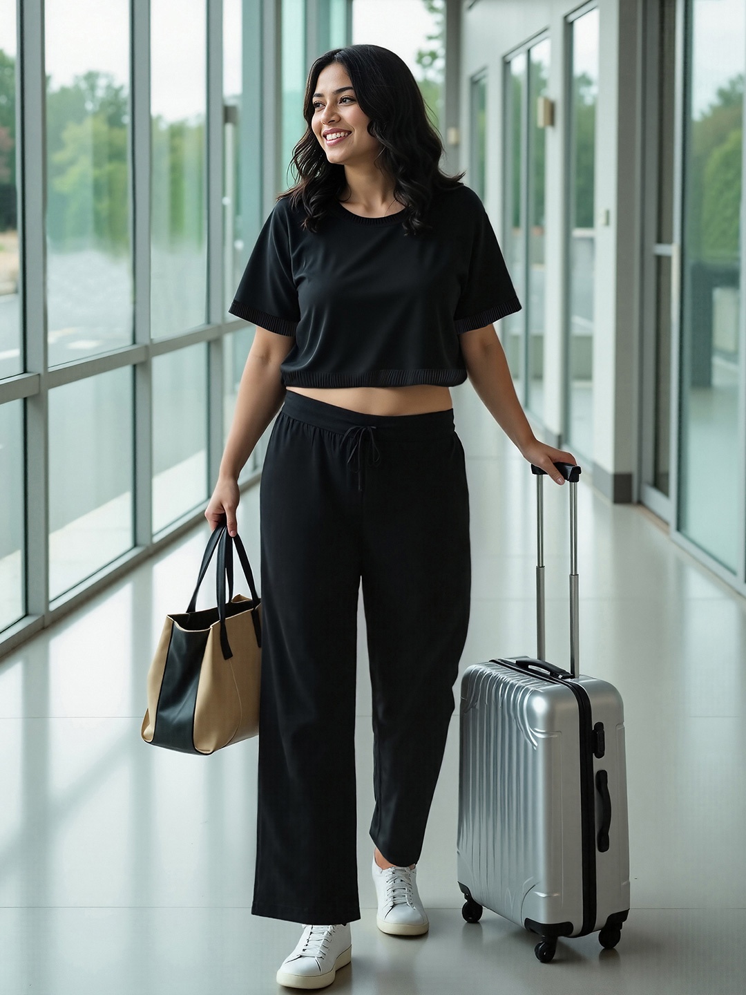 

Blissclub Women Move All Day Plus Size Relaxed-Fit Pure Cotton Trackpants, Black
