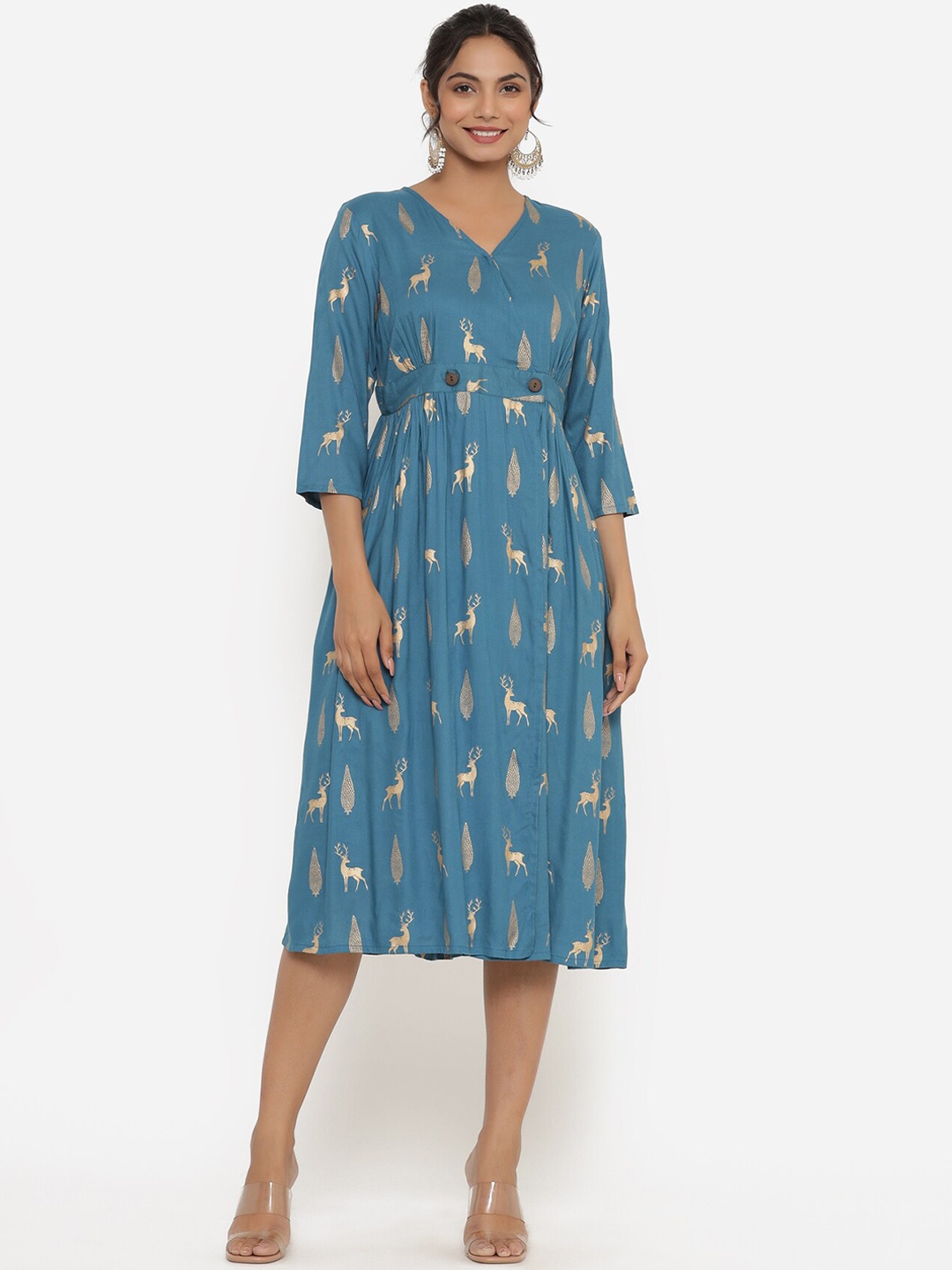 

Sutidora Printed Flared Dress, Teal