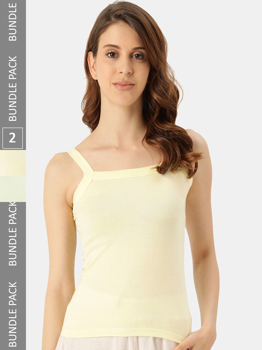 

DressBerry Pack Of 2 Shoulder Straps Pure Cotton Camisoles, Yellow