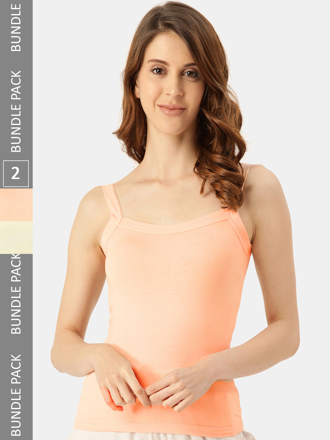 

DressBerry Pack Of 2 Non-Padded Pure Cotton Camisoles, Peach