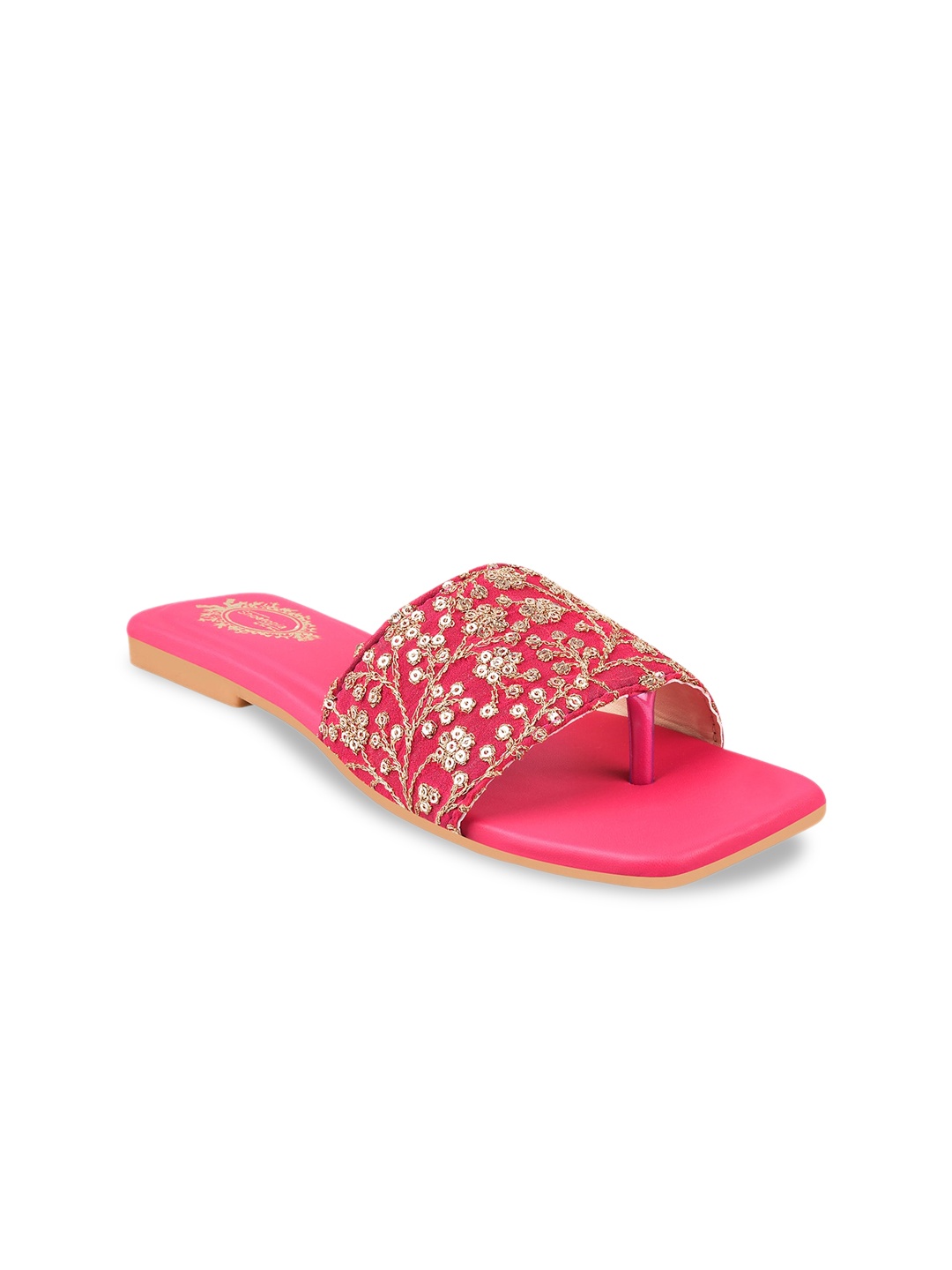 

Shoetopia Sequin Embroidered Open Toe Flats, Pink
