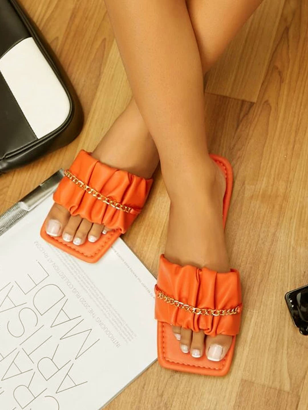 

Shoetopia Embellished Open Toe Flats, Orange
