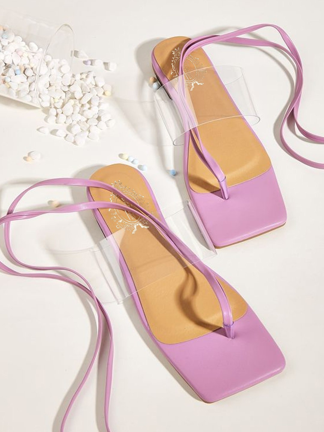 

Shoetopia Women Open Toe Flats With Lace Up, Pink