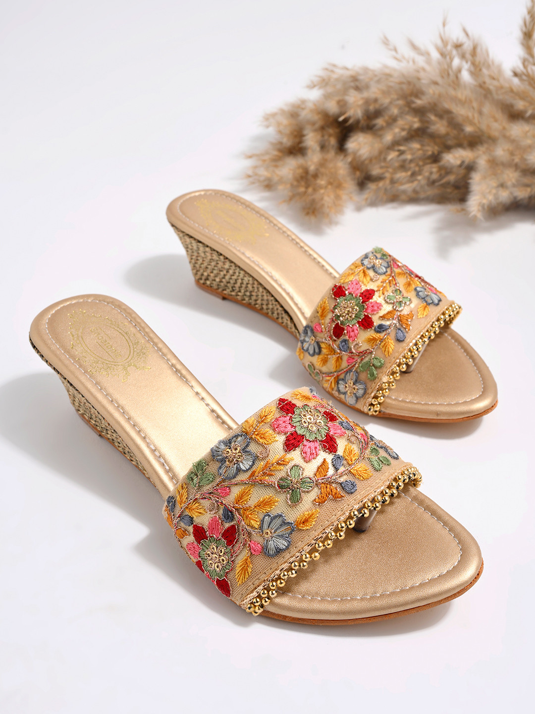 

Shoetopia Women Open Toe Wedge Heels, Gold