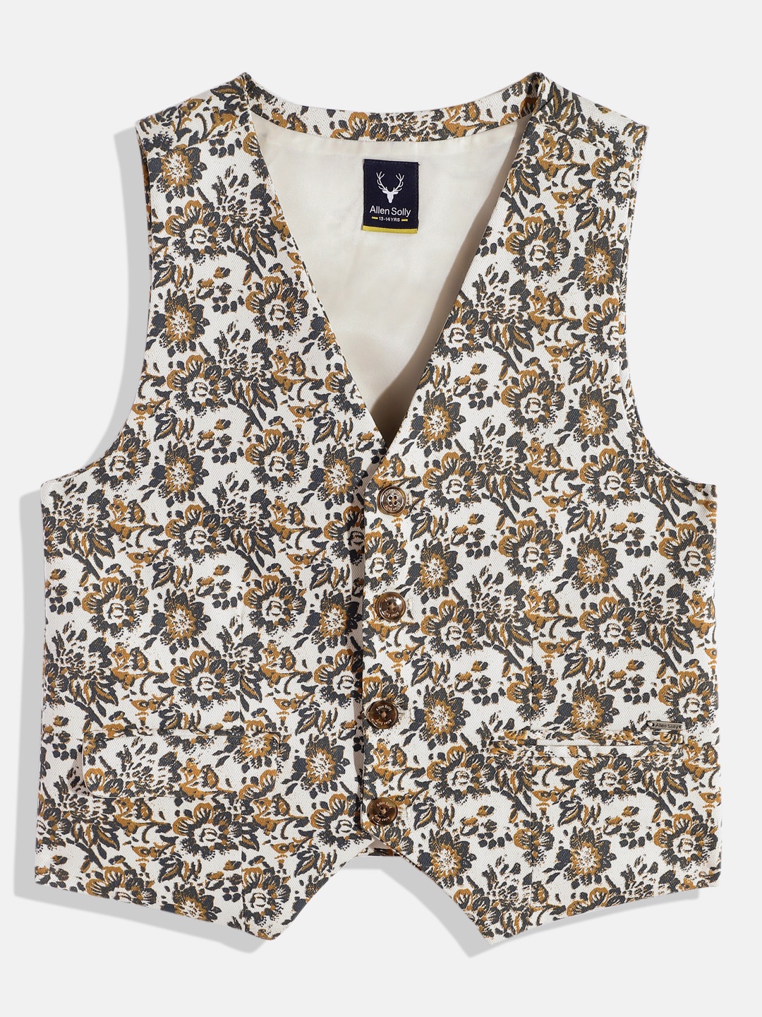 

Allen Solly Junior Boys Floral Printed Waistcoat, Off white