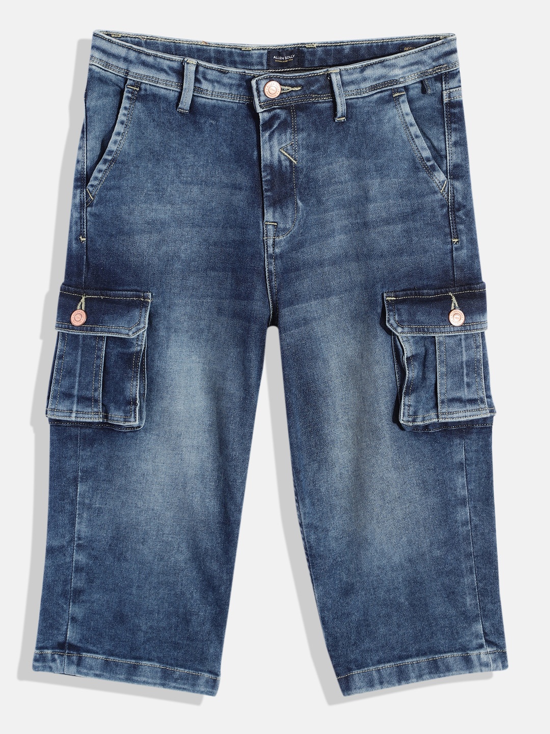 

Allen Solly Junior Boys Light Fade Clean Look Stretchable Cargo Jeans, Blue