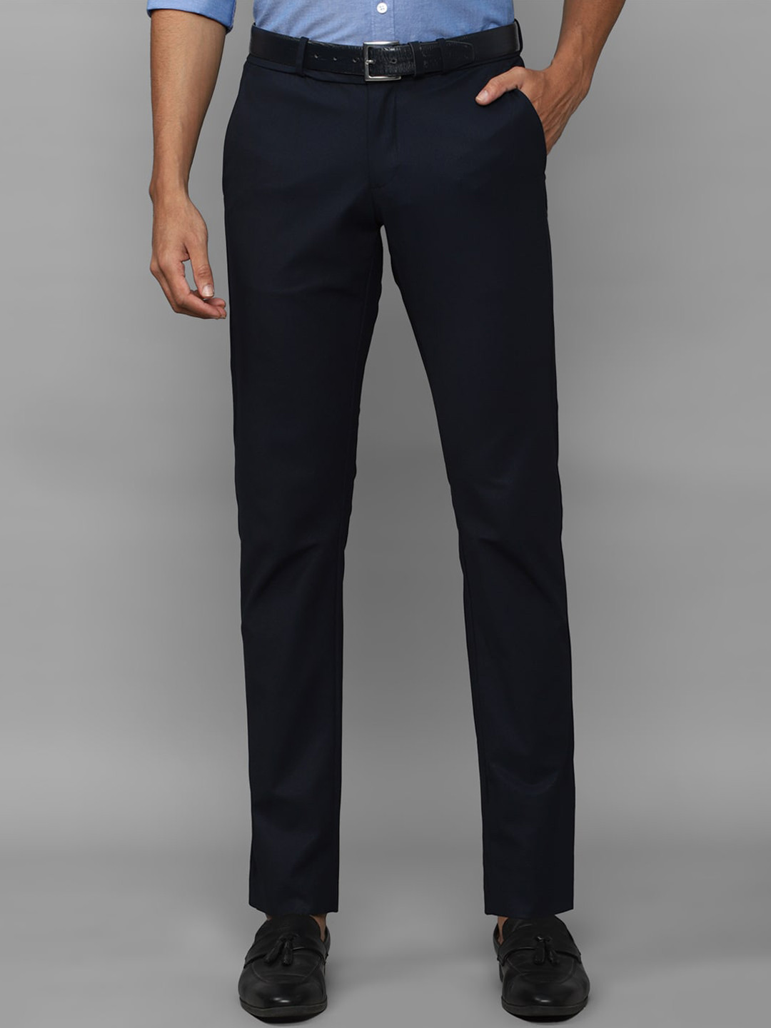

Allen Solly Men Mid Rise Formal Trousers, Navy blue