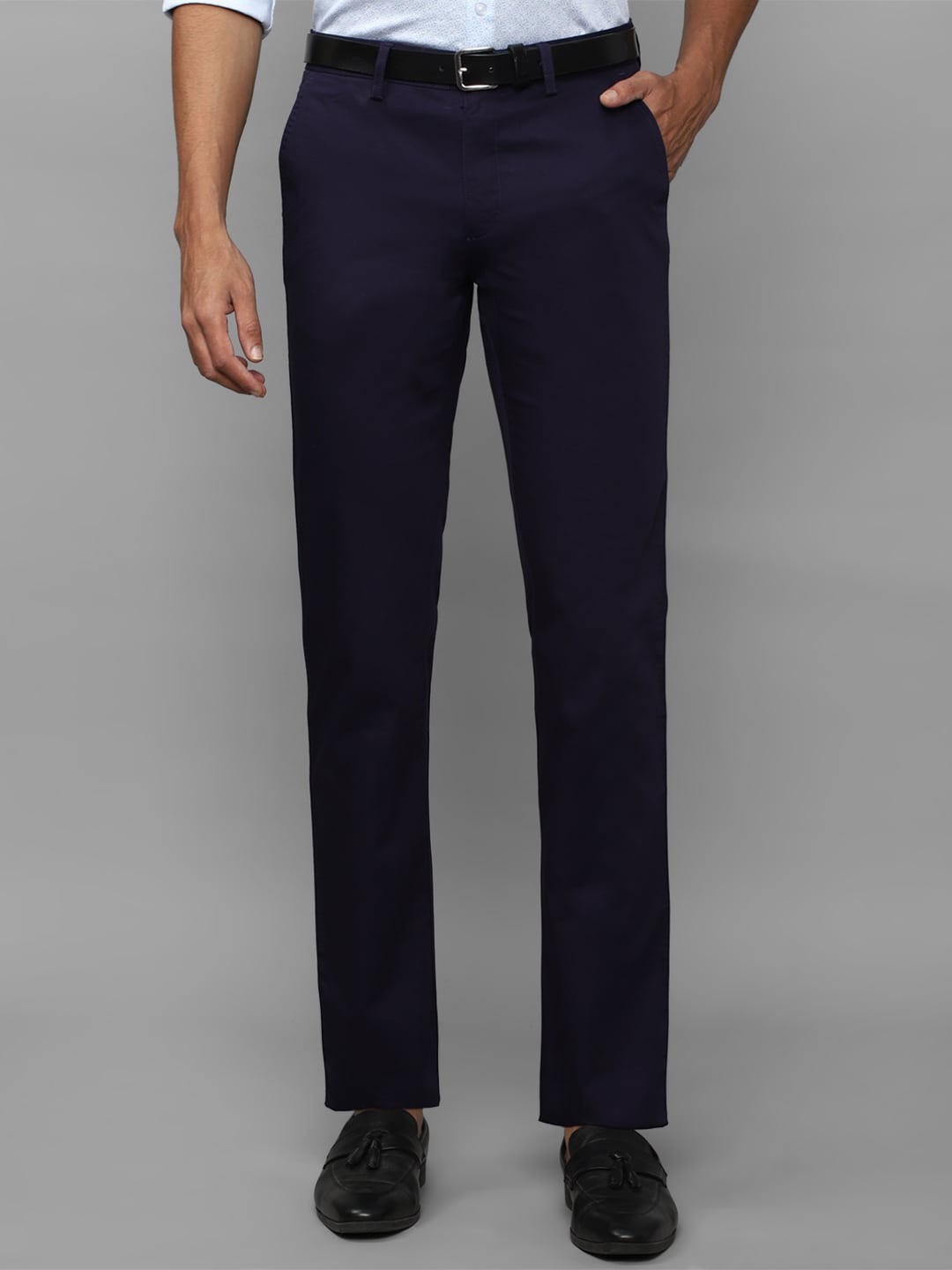 

Allen Solly Men Mid Rise Formal Trousers, Navy blue