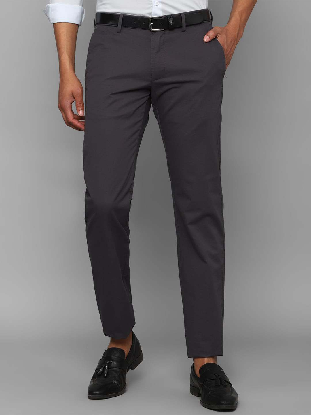 

Allen Solly Men Cotton Slim Fit Formal Trousers, Grey