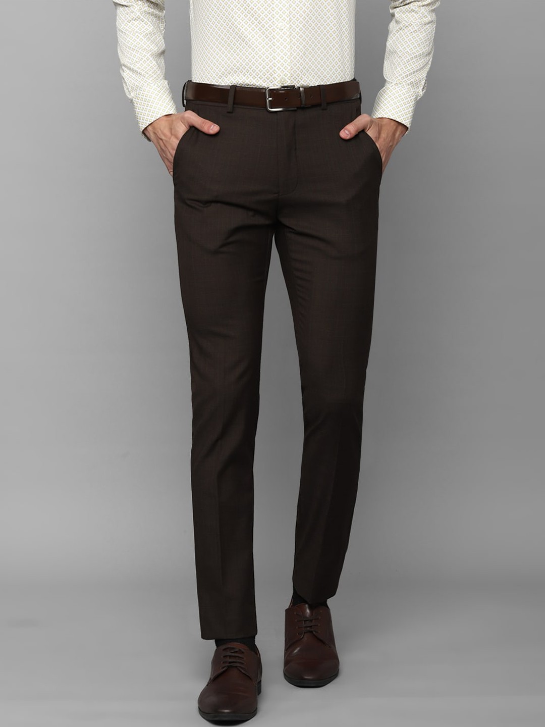 

Louis Philippe Men Checked Slim Fit Formal Trousers, Brown