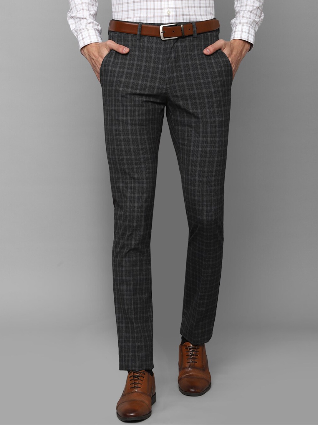 

Louis Philippe Men Checked Slim Fit Formal Trousers, Grey