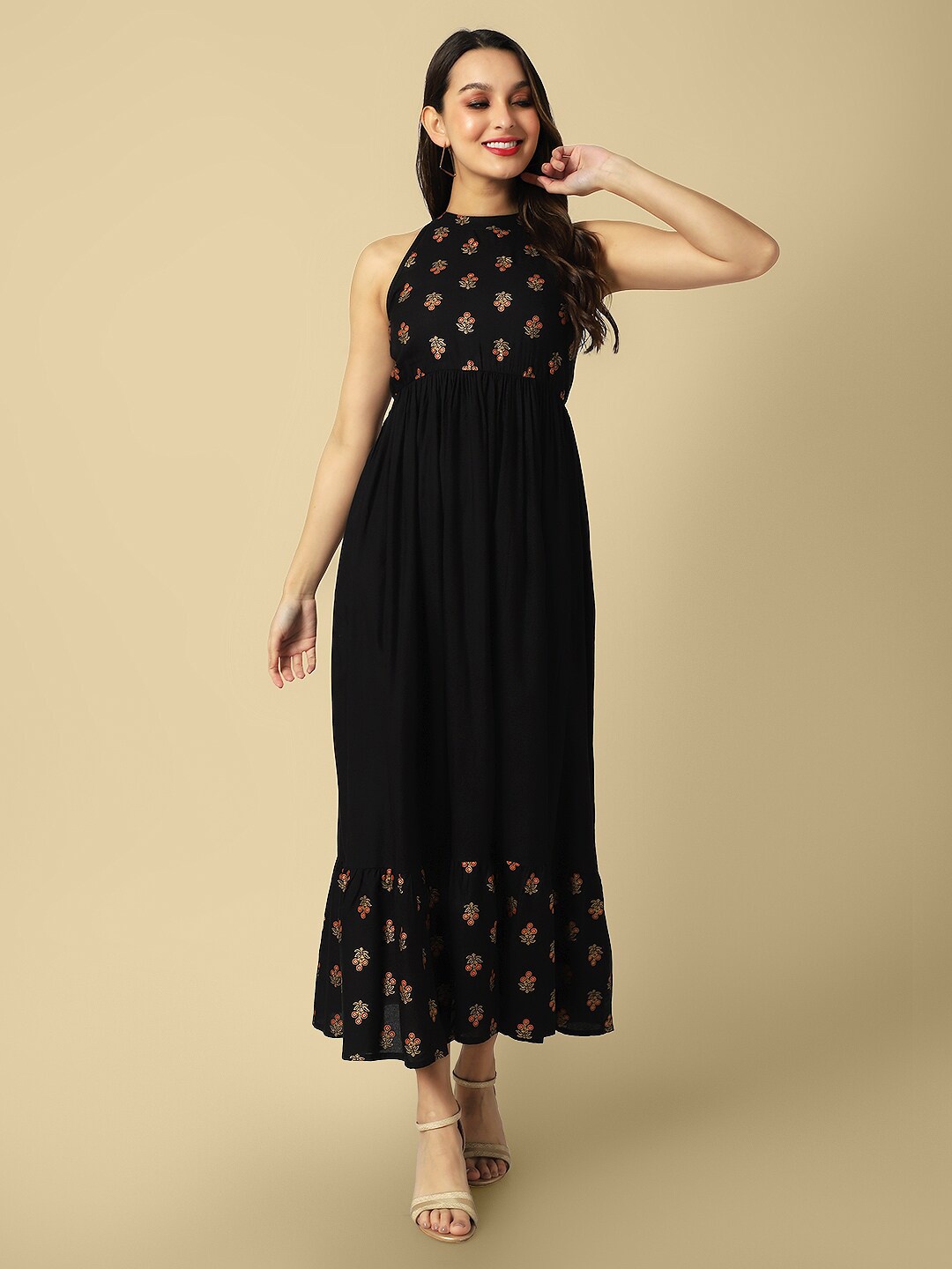 

DAEVISH Floral Printed Maxi Dress, Black