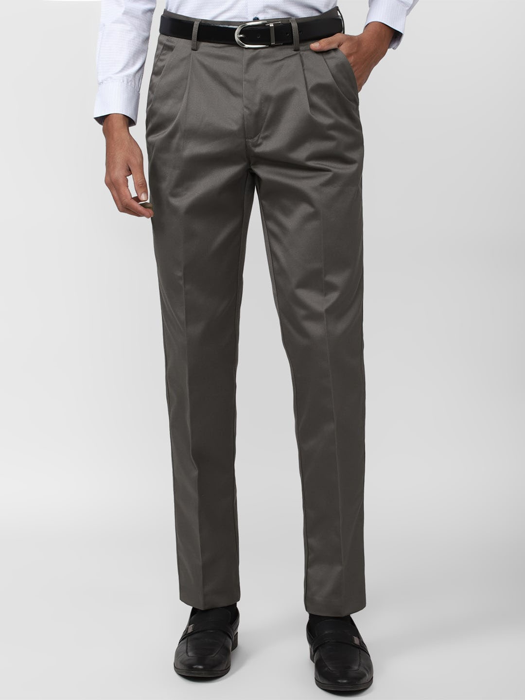 

Peter England Casuals Men Pleated Formal Trousers, Grey