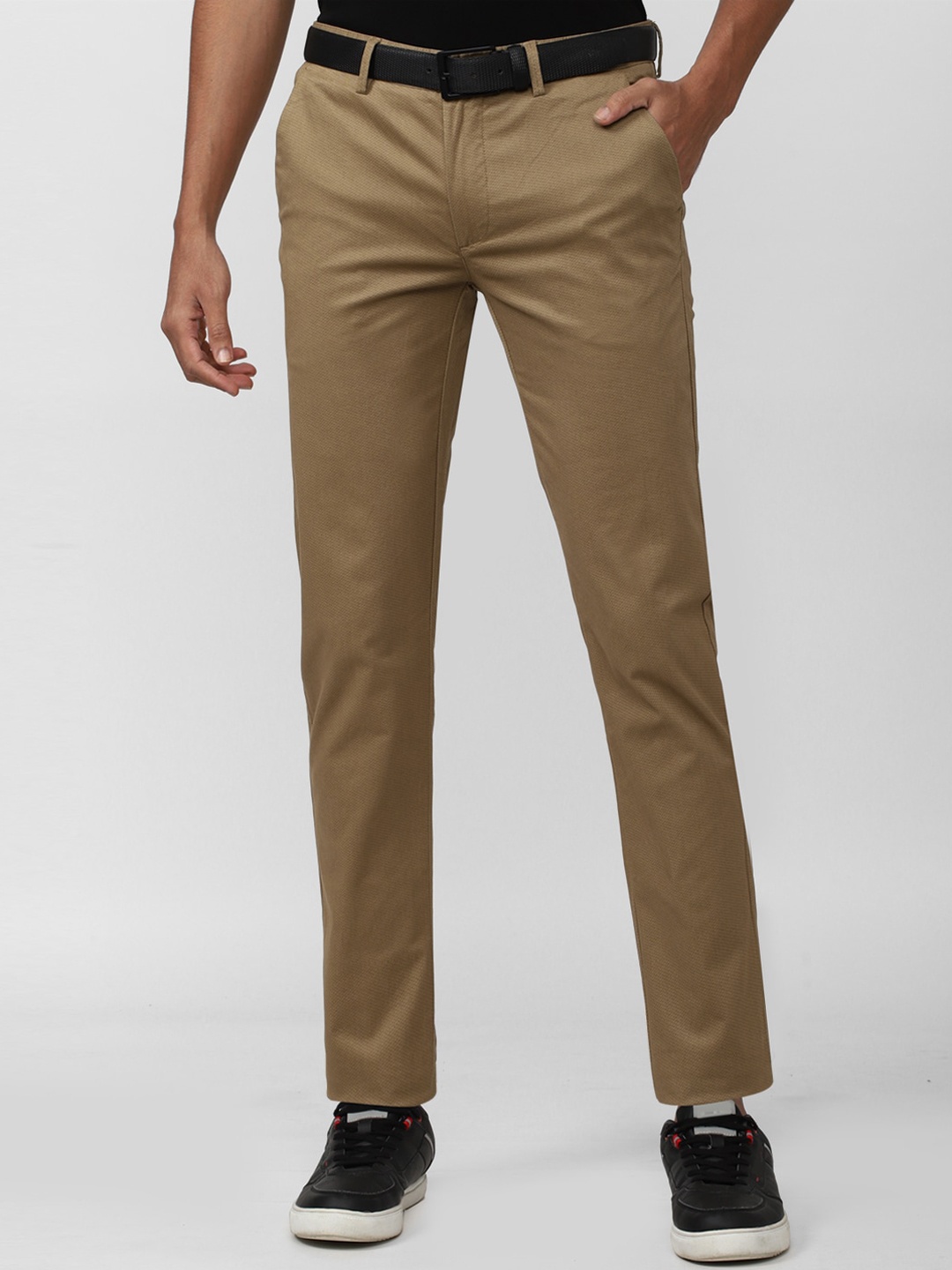 

Peter England Casuals Men Self Design Slim Fit Chinos Trousers, Brown