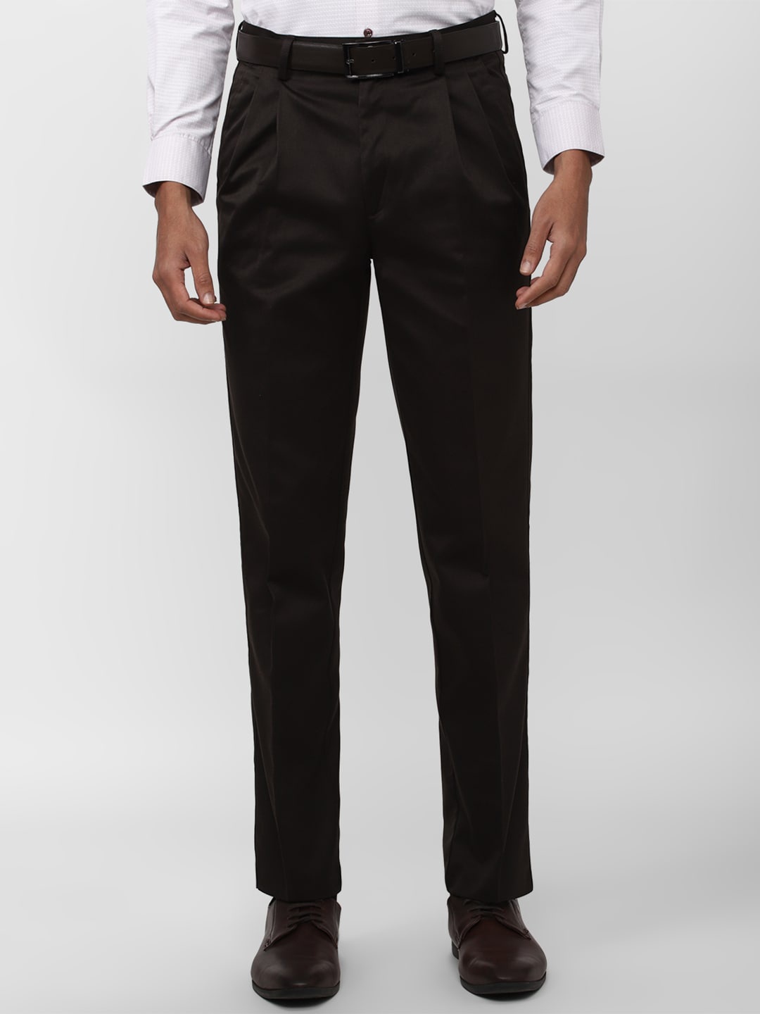 

Peter England Casuals Men Slim Fit Pleated Formal Trousers, Black