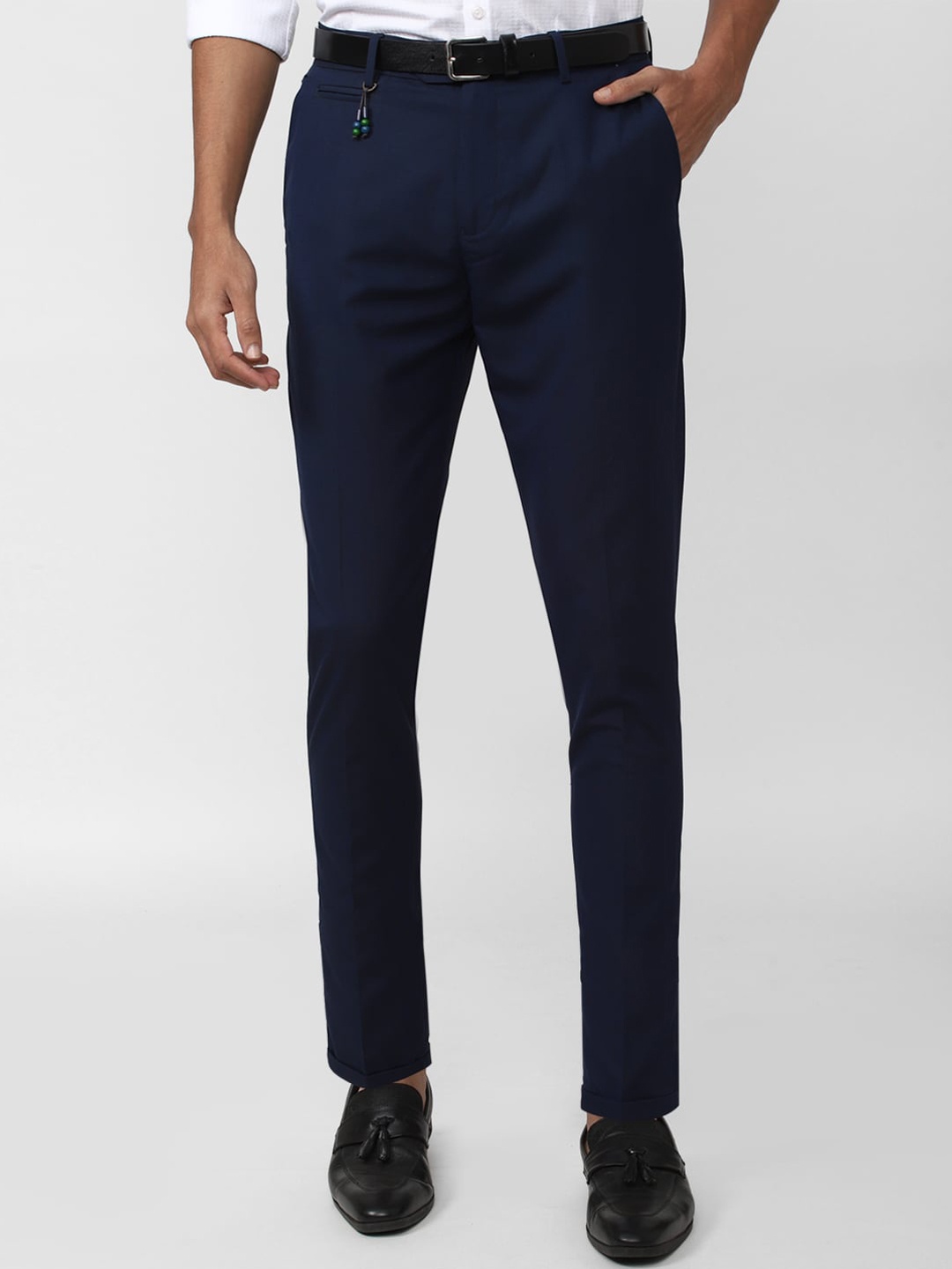 

Peter England Casuals Men Slim Fit Mid-Rise Formal Trousers, Navy blue