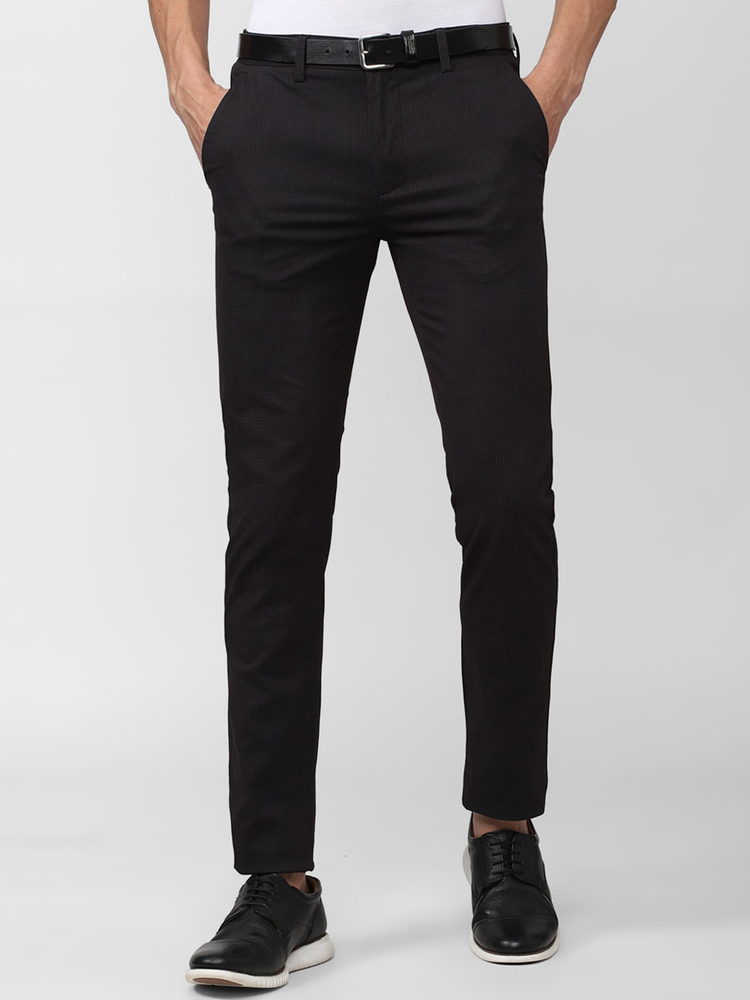 

Peter England Casuals Men Cotton Mid-Rise Slim Fit Trousers, Black