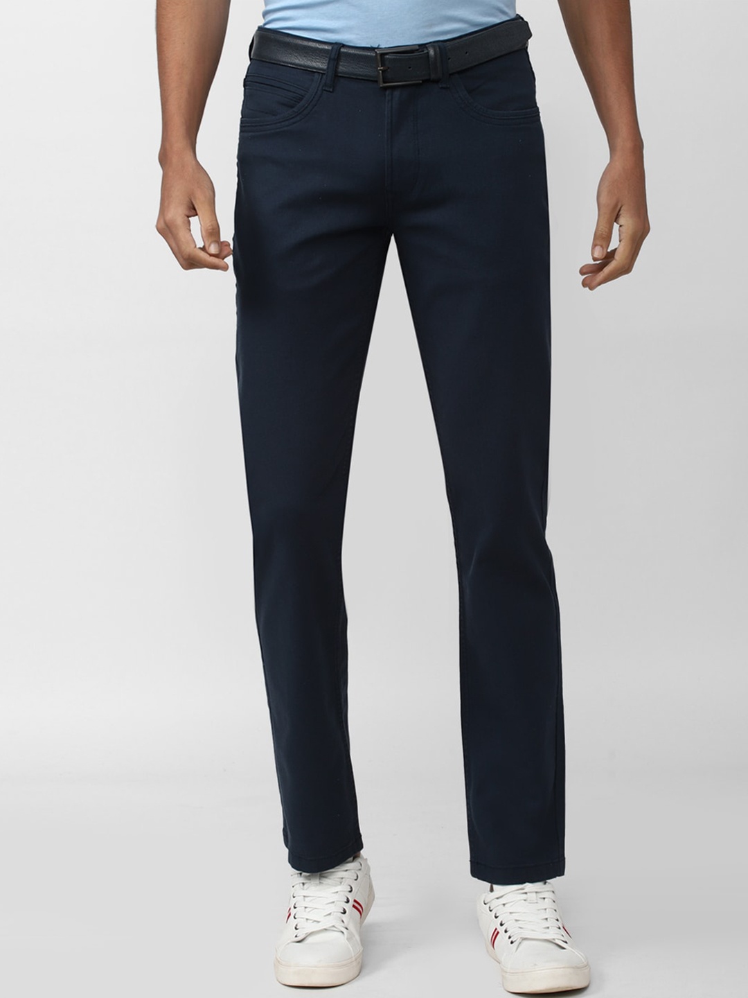 

Peter England Casuals Men Cotton Slim Fit Chinos Trousers, Navy blue