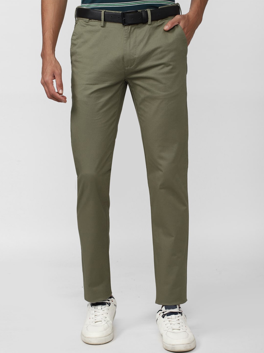 

Peter England Casuals Men Slim Fit Trousers, Olive