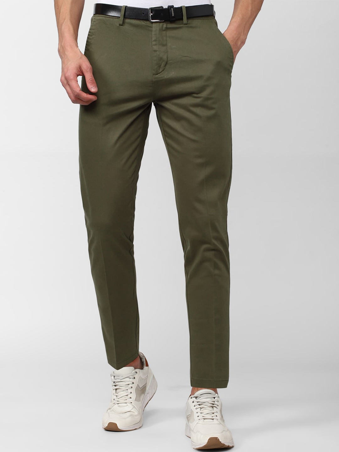 

Peter England Casuals Men Cotton Slim Fit Regular Trousers, Olive