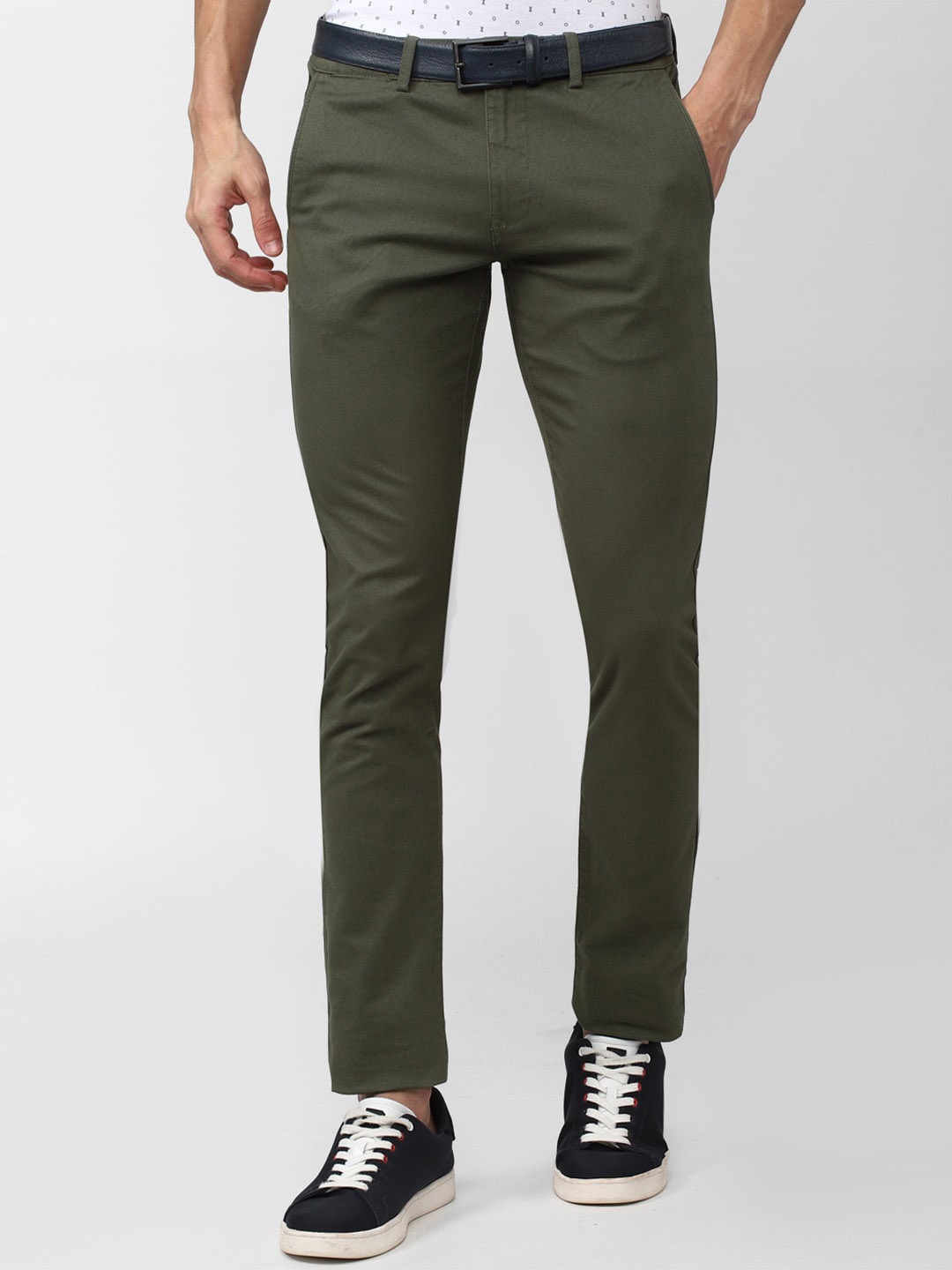 

Peter England Casuals Men Cotton Skinny Fit Chinos Trousers, Green