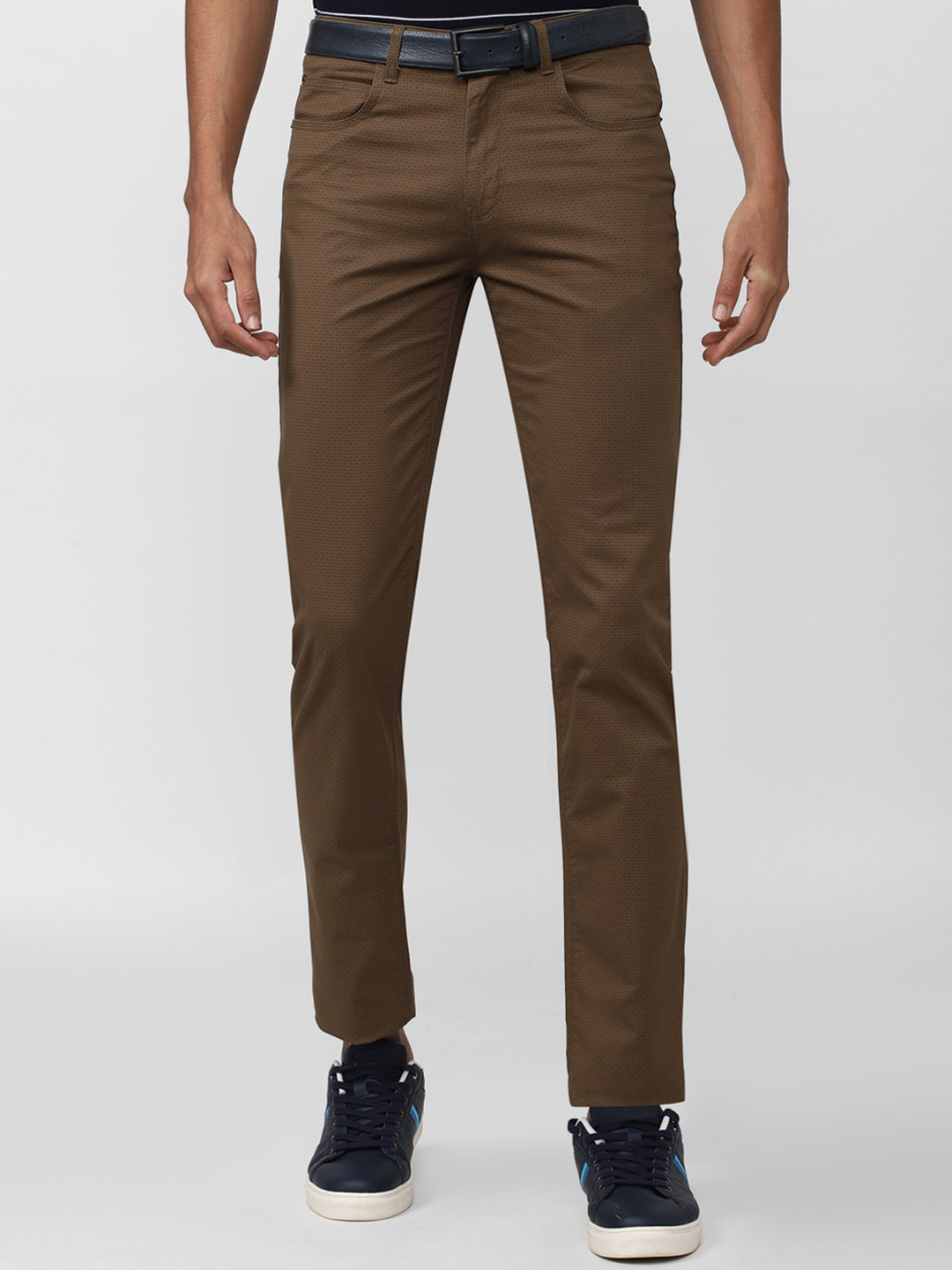 

Peter England Casuals Men Cotton Slim Fit Trousers, Brown
