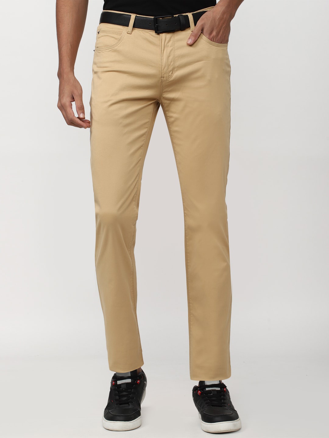 

Peter England Casuals Men Mid-Rise Slim Fit Trousers, Khaki