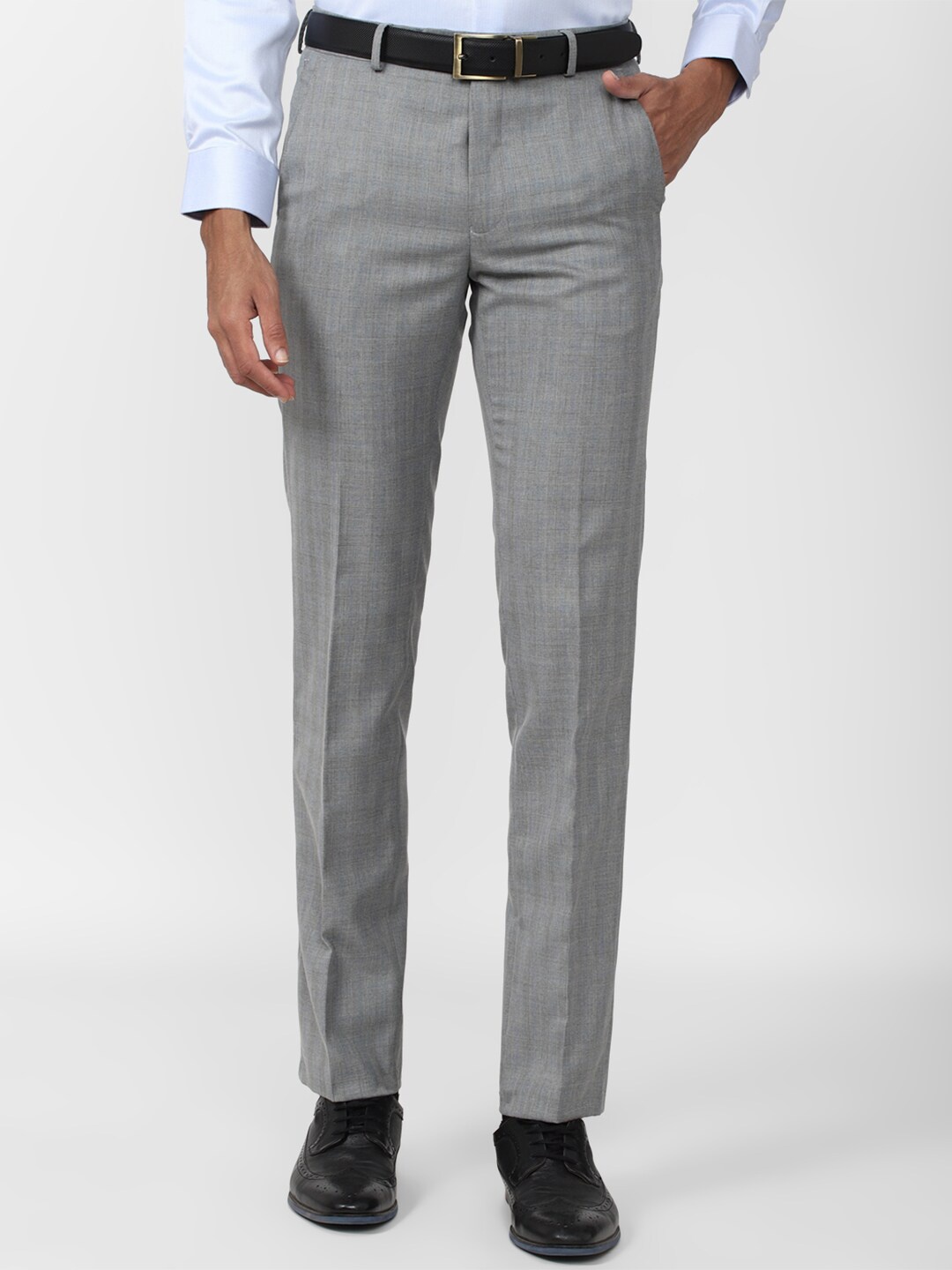 

Van Heusen Men Textured Mid Rise Slim Fit Formal Trousers, Grey