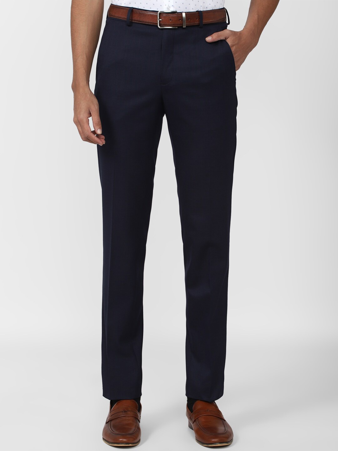 

Van Heusen Men Slim Fit Mid Rise Trousers, Navy blue