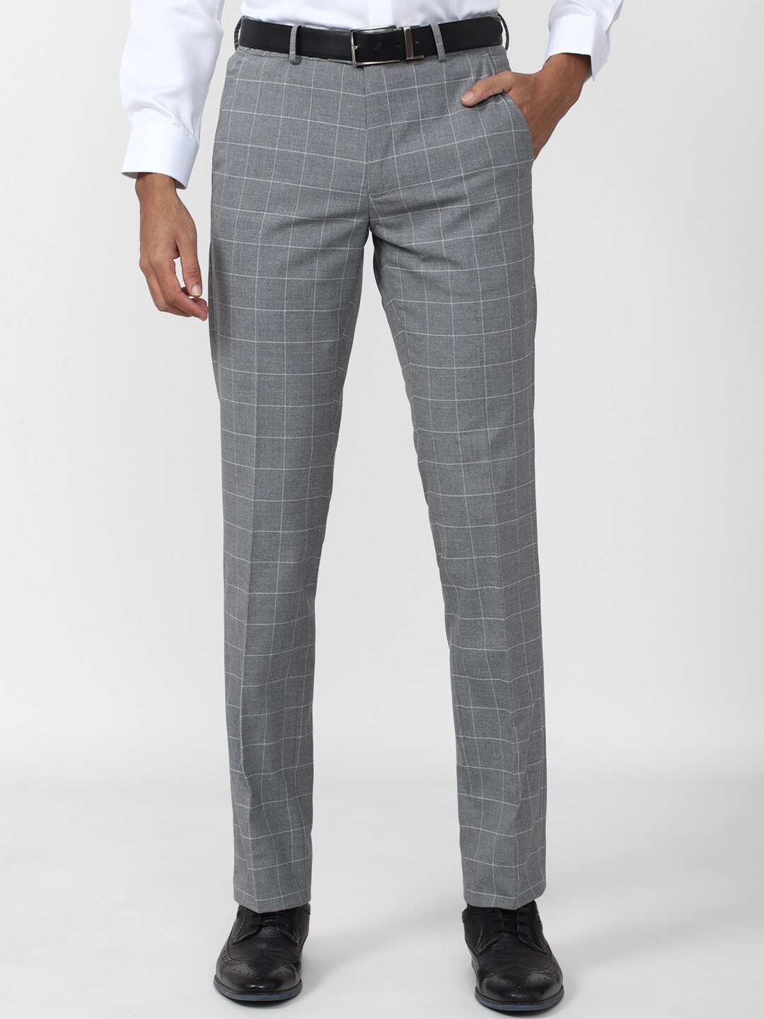 

Van Heusen Men Checked Slim Fit Formal Trousers, Grey