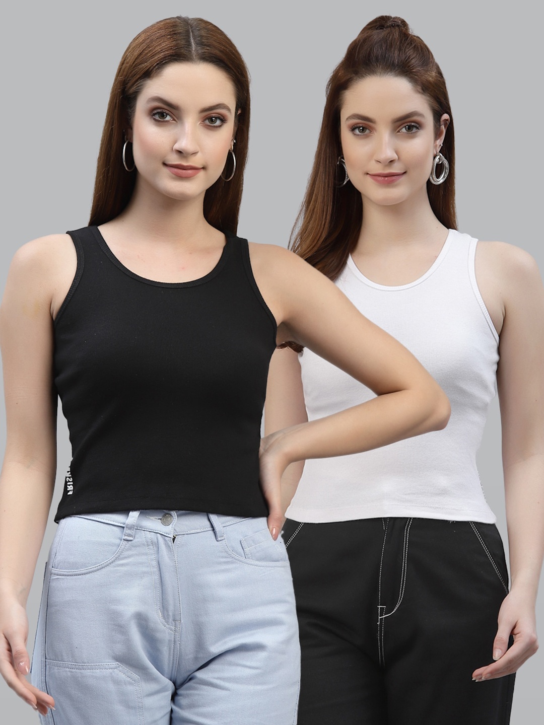 

Friskers Pack of 2 Sleeveless Cotton Tank Top, Black