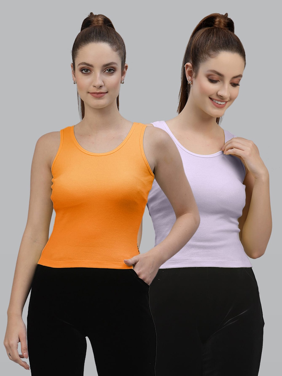 

Friskers Pack Of 2 Round Neck Cotton Tank Top, Orange