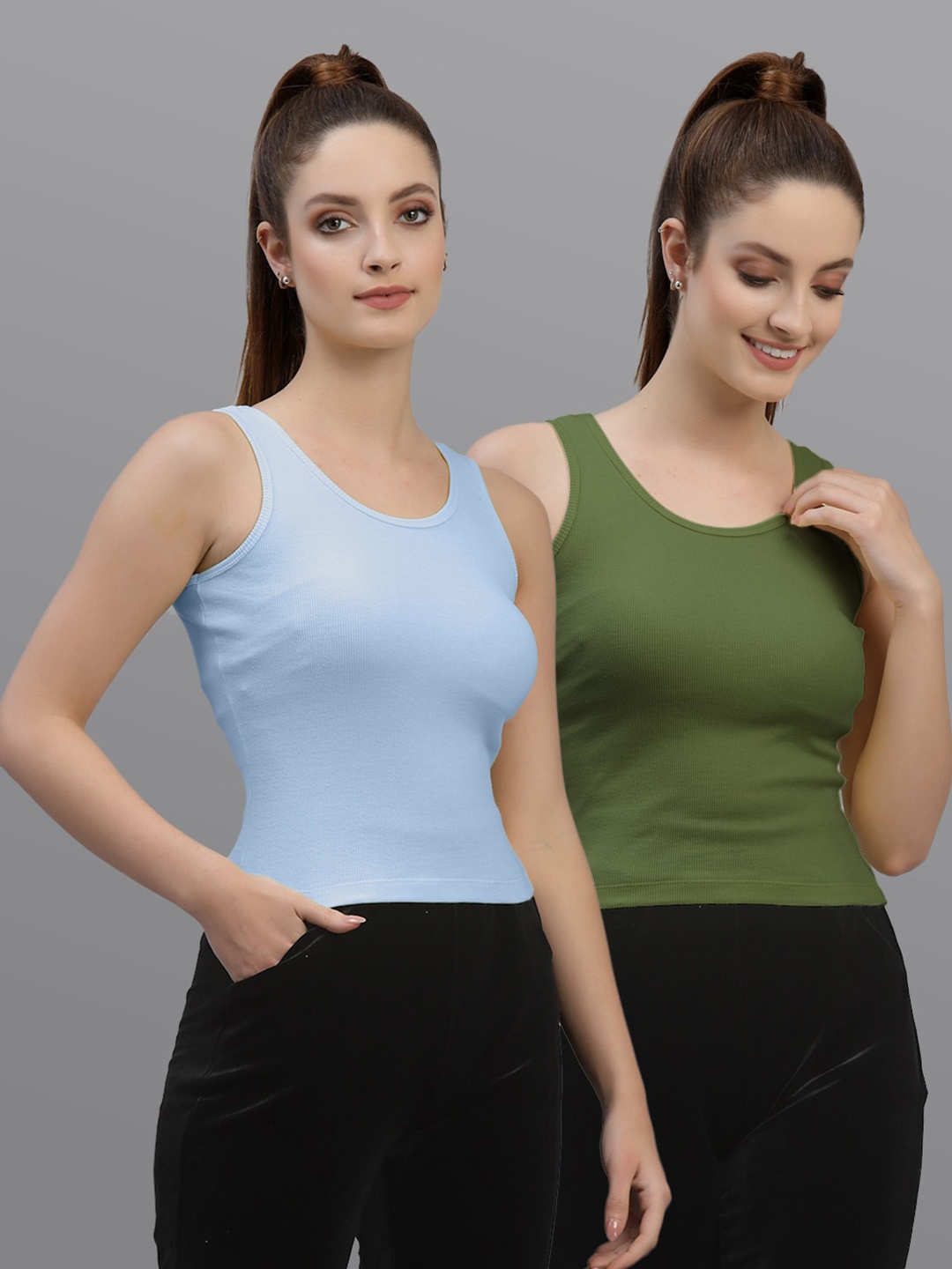 

Friskers Pack Of 2 Round Neck Cotton Tank Top, Turquoise blue