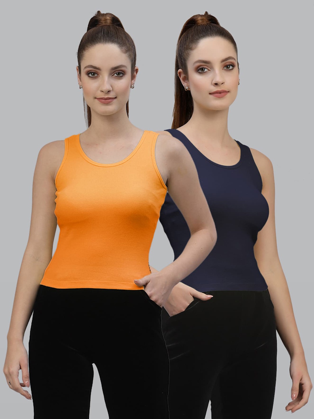 

Friskers Pack Of 2 Round Neck Cotton Tank Top, Orange