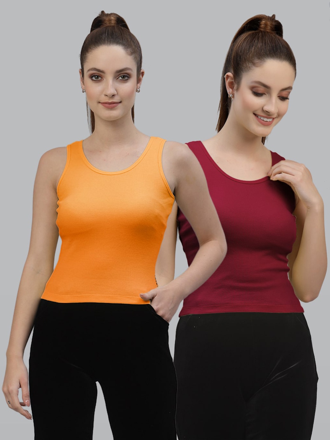 

Friskers Pack of 2 Scoop Neck Cotton Tank Top, Orange