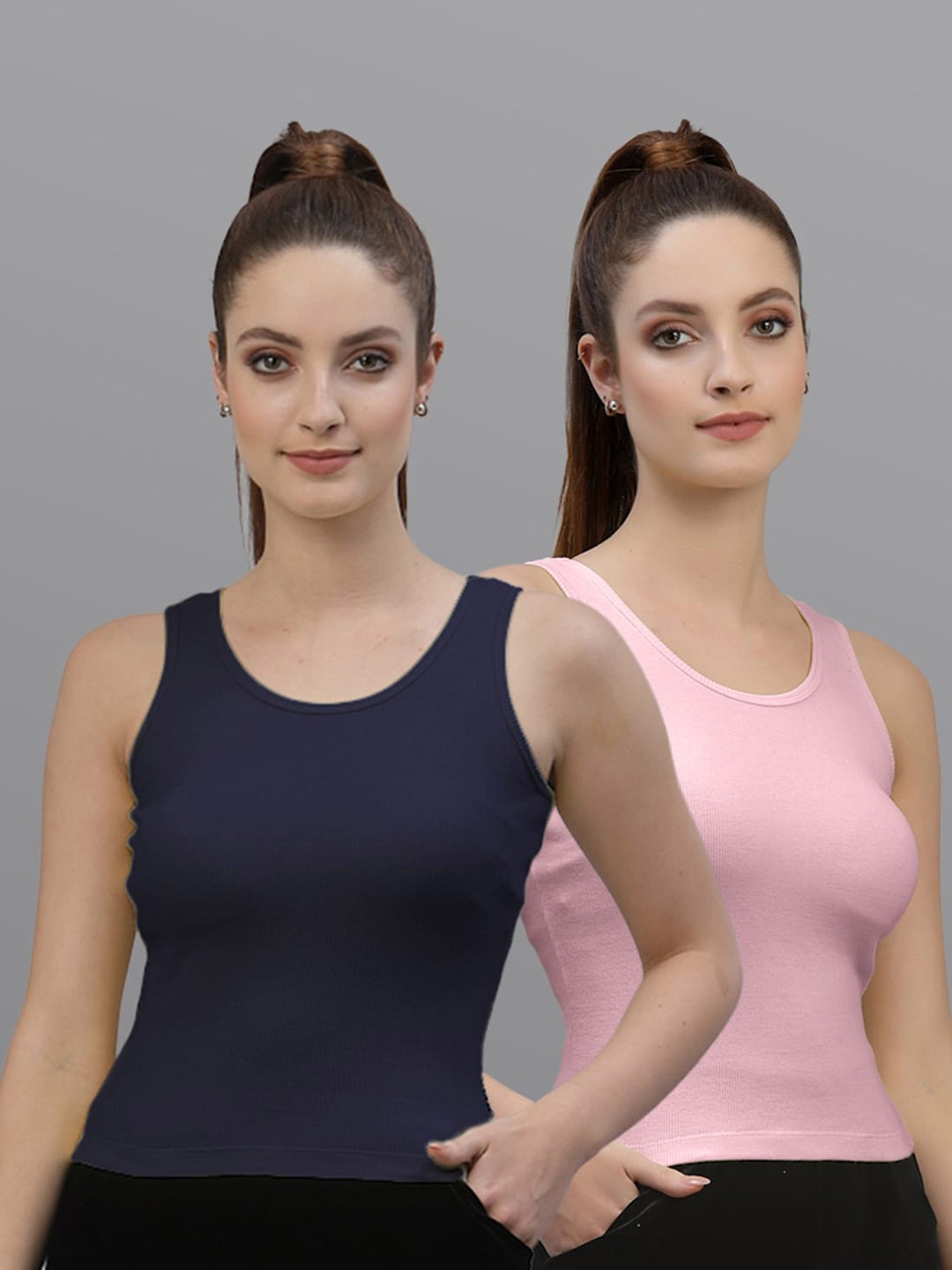 

Friskers Pack of 2 Scoop Neck Cotton Tank Top, Navy blue