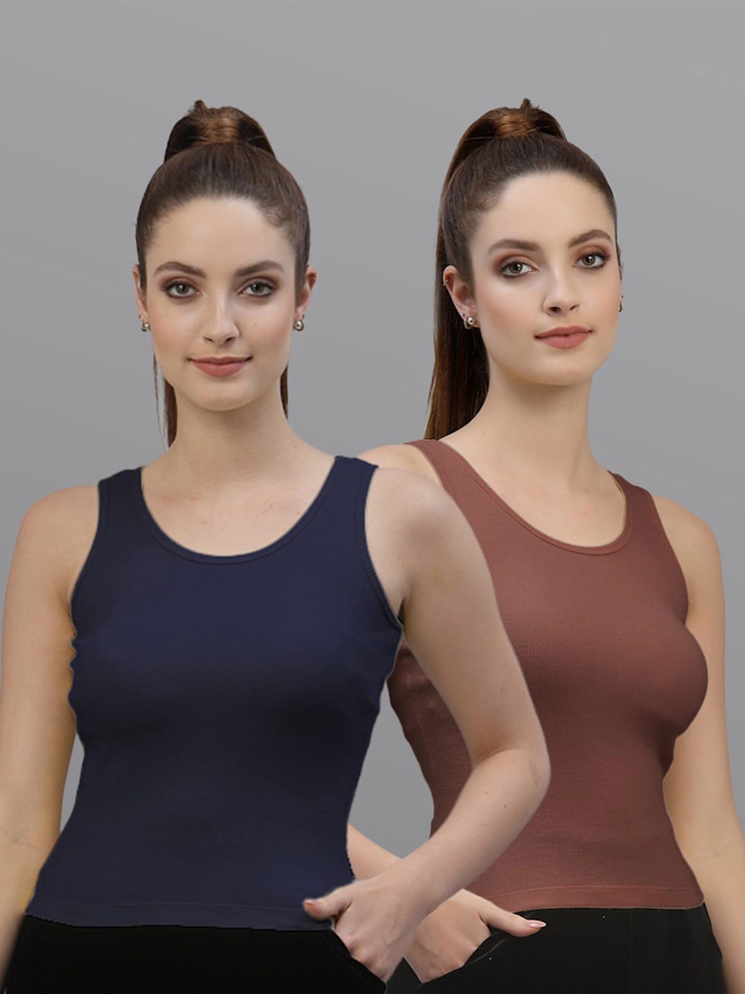 

Friskers Pack Of 2 Round Neck Cotton Tank Top, Navy blue