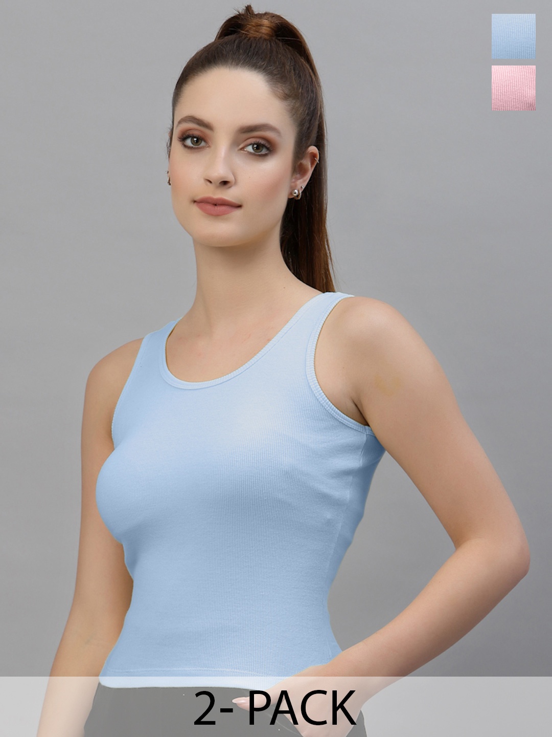

Friskers Pack Of 2 Sleeveless Cotton Tank Top, Blue